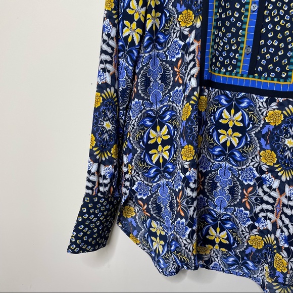 Loft Floral Mixed Print Popover Long Sleeve Blue Yellow - Picture 4 of 8